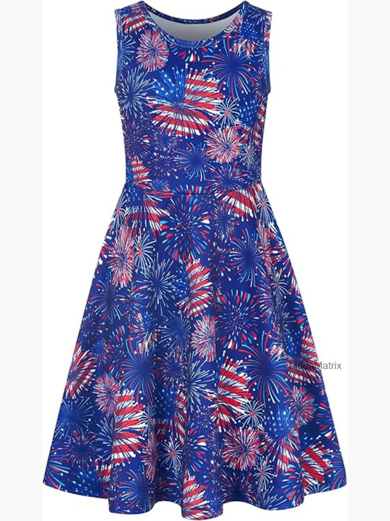 Girls 4th Of July Sleeveless Patriotic Usa Flag Sundress Kids 4-13 Years